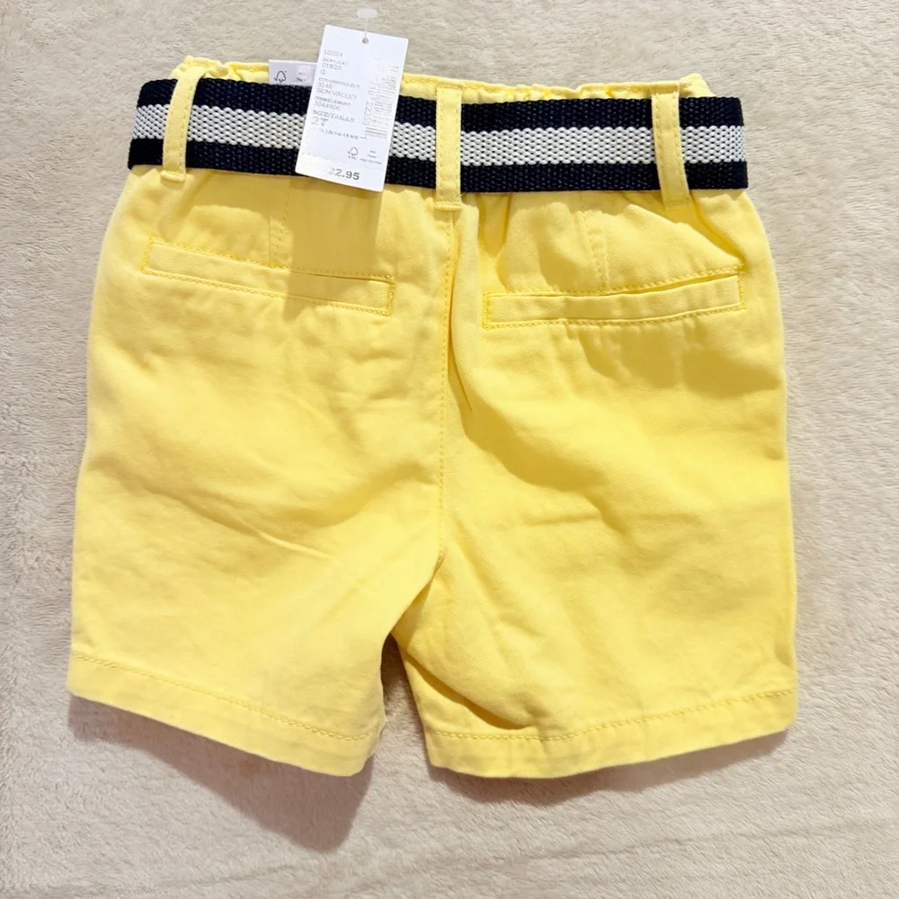 The Children's Place Yellow 100% Cotton Shorts with Navy Belt Sun Valley Size 2T